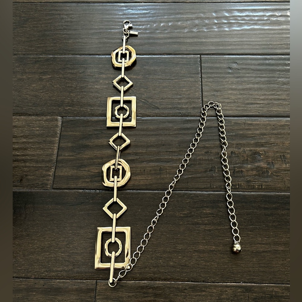 Chicos Metal Belt Geometric Gold Tone Chain Heavy 40” Women Bold